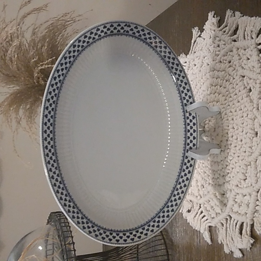 Vtg Adams Brentwood Ironstone Blue Clover Wedgewood 13.5" Oval Serving…